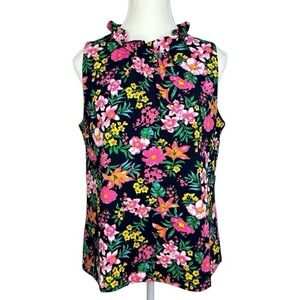 J.Crew Factory Women's Black Floral Ruffle Neck Sleeveless Career  Top S/C39